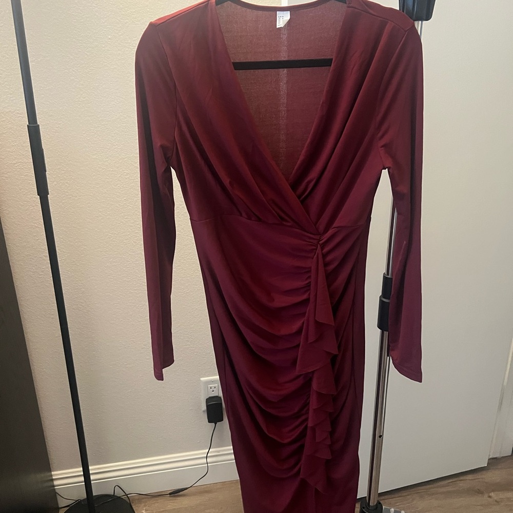 Elegant Burgundy Wrap Dress